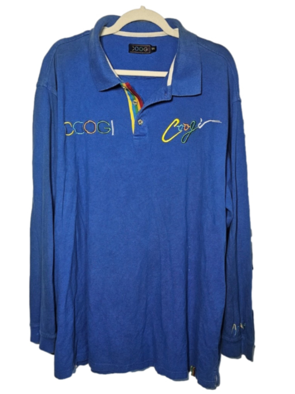Vtg COOGI Long Sleeve Polo Shirt Blue 5XL Big & Tall Embroidered Hip Hop Y2K 90s